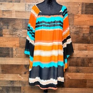 Giddy Up Glamour Women's Orange Black Teal Striped Dress XL JV